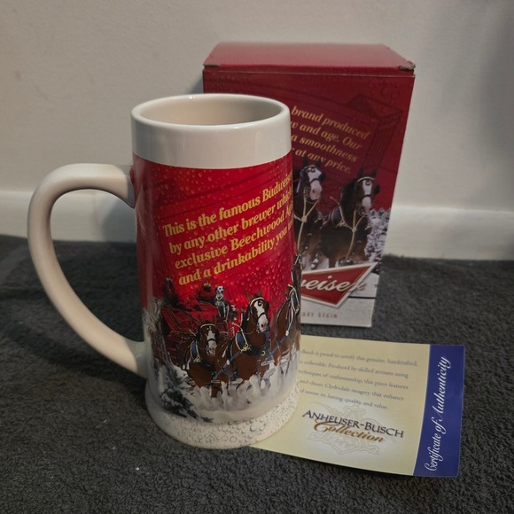 Budweiser Other - Budweiser Holiday Stein 2013 Sights of the Season Beer Mug Red Clydesdales COA